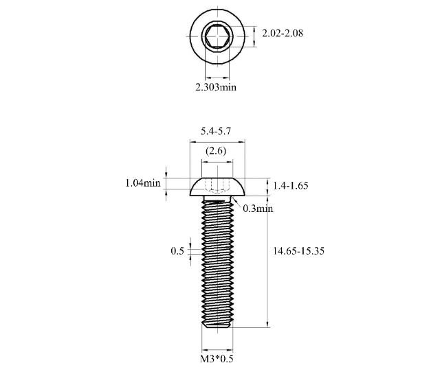 Lục Giác Chìm Mo Inox 304 ISO7380 M3x15_drawing