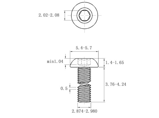 Lục Giác Chìm Mo Inox 304 ISO7380 M3x4_drawing