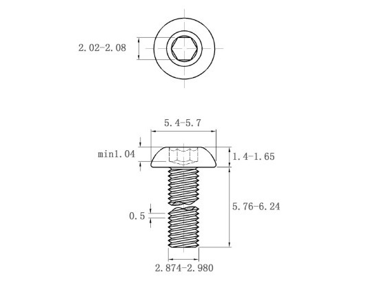 Lục Giác Chìm Mo Thép Mạ Kẽm Trắng Cr3+ 10.9 ISO7380 M3x6_drawing