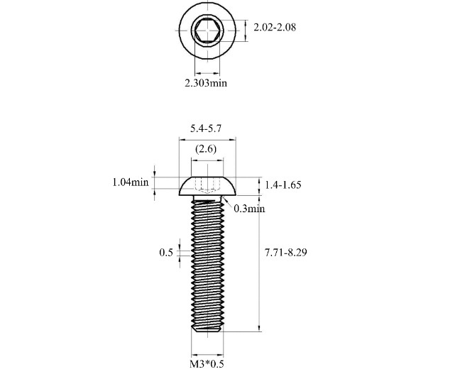 Lục Giác Chìm Mo Thép Đen 10.9 ISO7380 M3x8_drawing