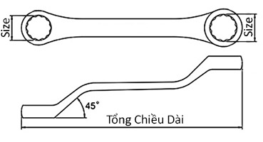 Cờ Lê 2 Đầu Vòng 45 Độ Ngắn 14x15mm Toptul AAAK1415_drawing