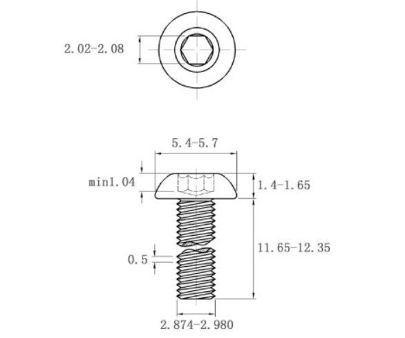 Lục Giác Chìm Mo Inox 304 ISO7380 M3x12_drawing