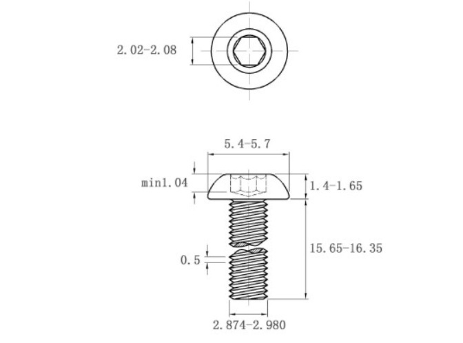Lục Giác Chìm Mo Thép Đen 10.9 ISO7380 M3x16_drawing