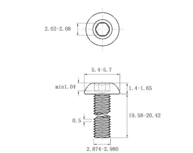 Lục Giác Chìm Mo Thép Mạ Kẽm Trắng Cr3+ 10.9 ISO7380 M3x20_drawing