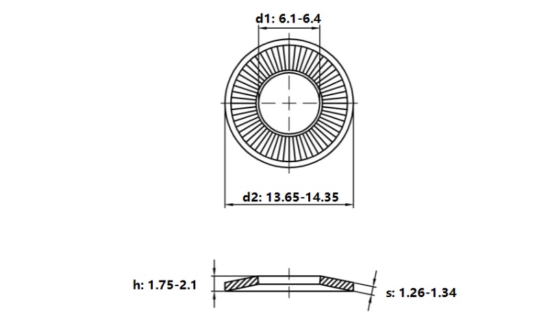 Lông Đền Tiếp Xúc Thép Mạ Kẽm NFE25-511 M6_drawing