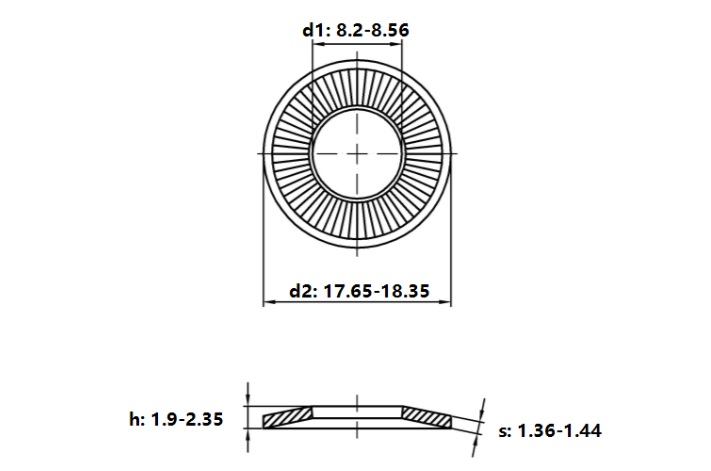 Lông Đền Tiếp Xúc Thép Mạ Kẽm NFE25-511 M8_drawing