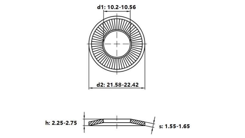 Lông Đền Tiếp Xúc Thép Mạ Kẽm NFE25-511 M10_drawing