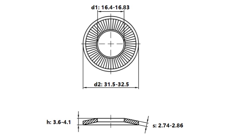 Lông Đền Tiếp Xúc Thép Mạ Kẽm NFE25-511 M16_drawing