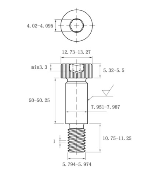 Bulong Dẫn Hướng Thép Đen 12.9 ISO7379 D4x50_drawing