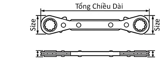 Cờ Lê Bánh Cóc Đầu Cong 12x14 mm Top Kogyo PRB-12X14_drawing