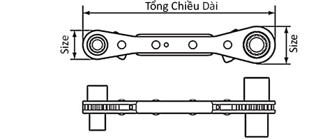 Cờ Lê Bánh Cóc 4 Trong 1 10x13x17x19 mm Top Kogyo PRW-5_drawing