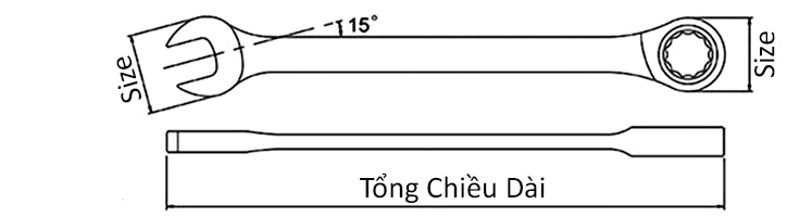 Cờ Lê Tự Động Loại Ngắn 10 mm Top Kogyo RCW-10S_drawing