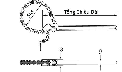 Cờ Lê Xích 26-200 mm Top Kogyo TW-230N_drawing