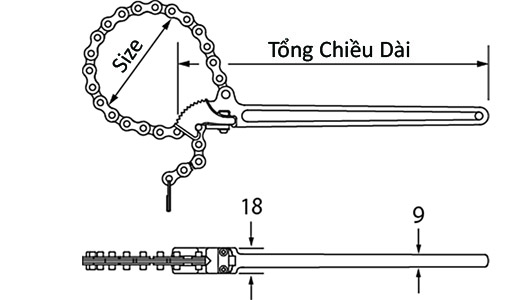 Cờ Lê Xích 26-200 mm Top Kogyo TW-230_drawing