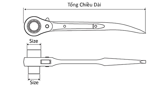 Cờ Lê 2 Đầu Tuýp Đuôi Chuột Cong Ngắn 17x19 mm Top Kogyo RG-17X19S_drawing