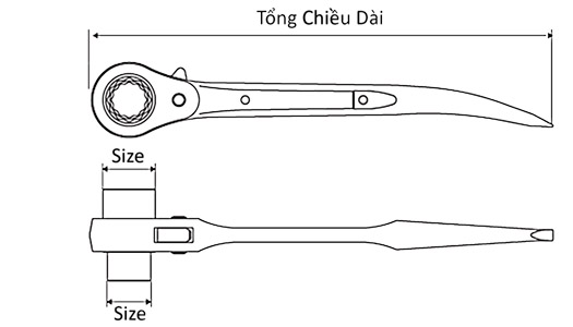 Cờ Lê 2 Đầu Tuýp Đuôi Chuột Cong Ngắn 19x21 mm Top Kogyo RM-19X21S_drawing