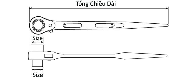 Cờ Lê 2 Đầu Tuýp Đuôi Chuột 41x46 mm Top Kogyo RM-41X46_drawing
