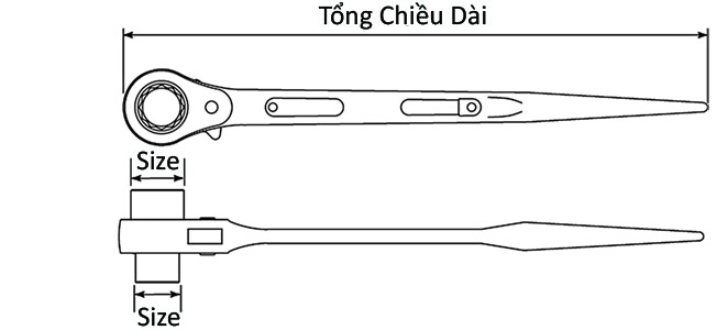 Cờ Lê 2 Đầu Tuýp Đuôi Chuột 35x41 mm Top Kogyo RM-35X41_drawing