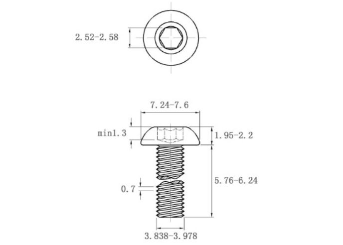 Lục Giác Chìm Mo Thép Mạ Kẽm Trắng Cr3+ 10.9 ISO7380 M4x6 (50Cái/Bịch)_drawing