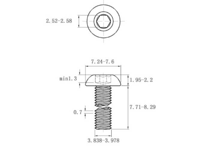 Lục Giác Chìm Mo Thép Mạ Kẽm Trắng Cr3+ 10.9 ISO7380 M4x8_drawing