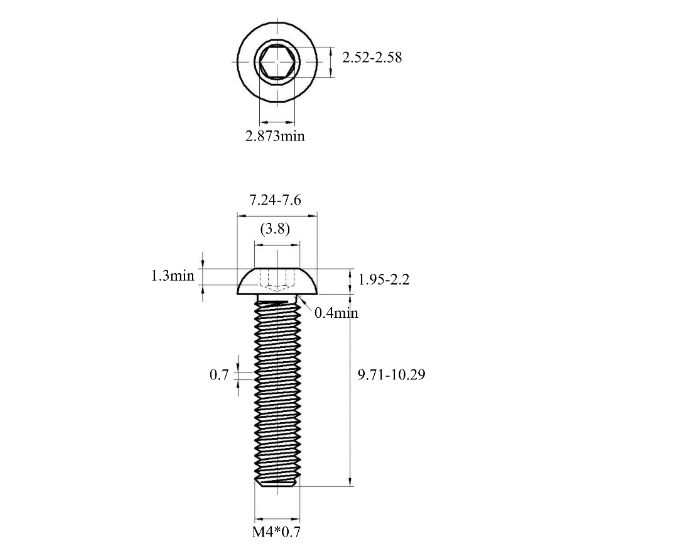 Lục Giác Chìm Mo Thép Mạ Kẽm Trắng Cr3+ 10.9 ISO7380 M4x10 (50Cái/Bịch)_drawing