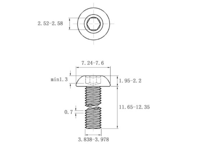Lục Giác Chìm Mo Thép Mạ Kẽm Trắng Cr3+ 10.9 ISO7380 M4x12 (50Cái/Bịch)_drawing