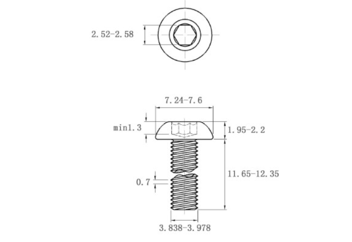 Lục Giác Chìm Mo Thép Đen 10.9 ISO7380 M4x12 (50Cái/Bịch)_drawing