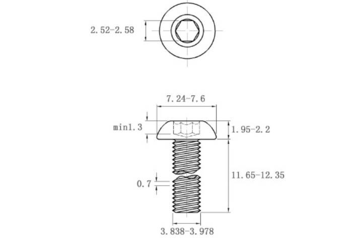 Lục Giác Chìm Mo Thép Đen 10.9 ISO7380 M4x12_drawing