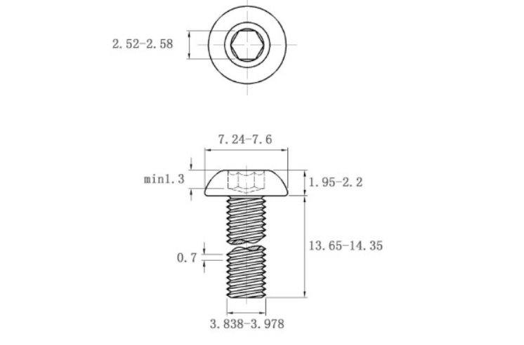 Lục Giác Chìm Mo Inox 304 ISO7380 M4x14_drawing