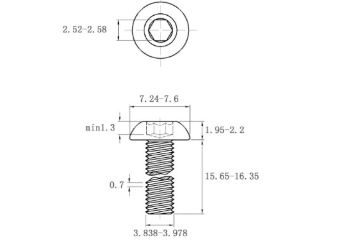 Lục Giác Chìm Mo Thép Mạ Kẽm Trắng Cr3+ 10.9 ISO7380 M4x16_drawing