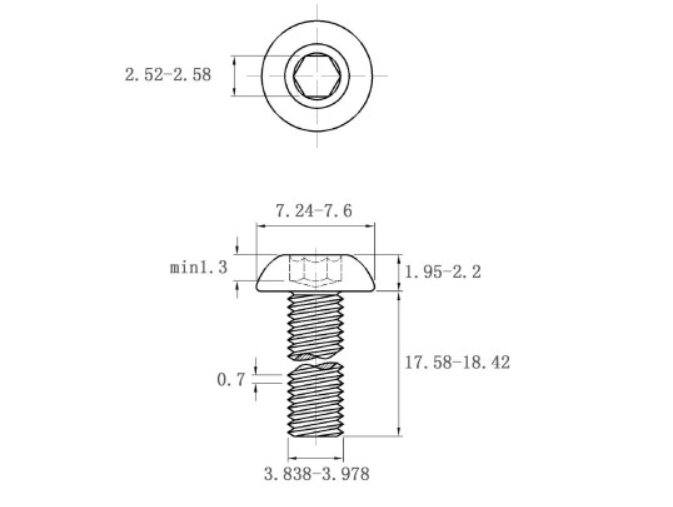 Lục Giác Chìm Mo Inox 304 ISO7380 M4x18_drawing