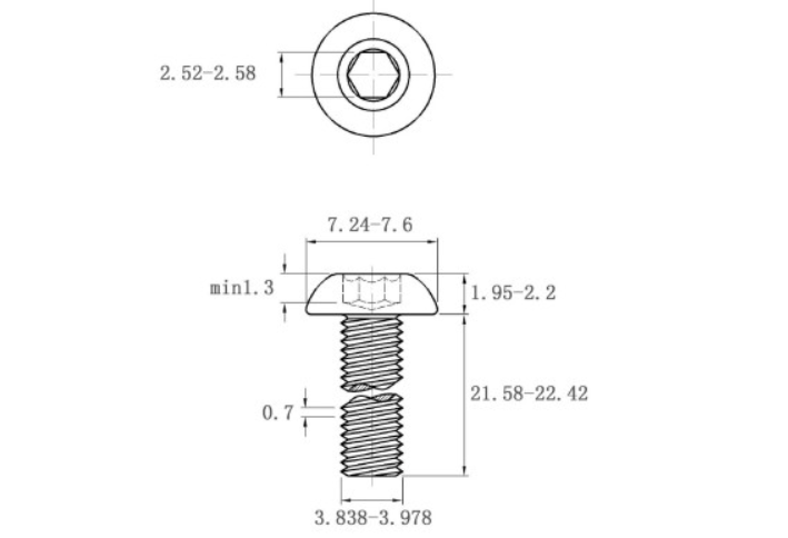 Lục Giác Chìm Mo Inox 304 ISO7380 M4x22_drawing