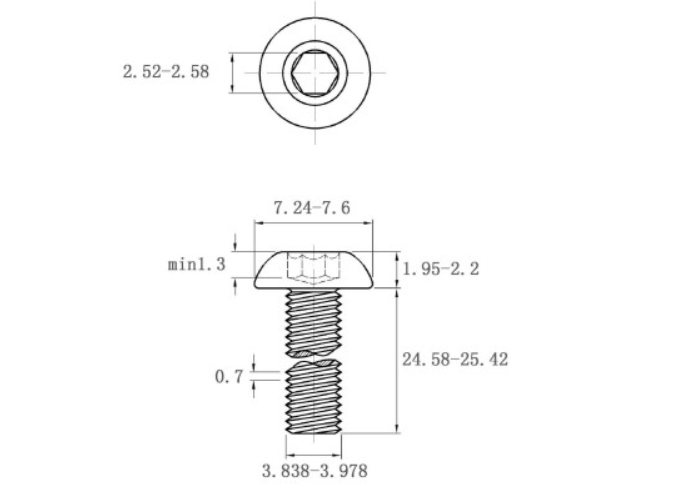 Lục Giác Chìm Mo Thép Mạ Kẽm Trắng Cr3+ 10.9 ISO7380 M4x25_drawing