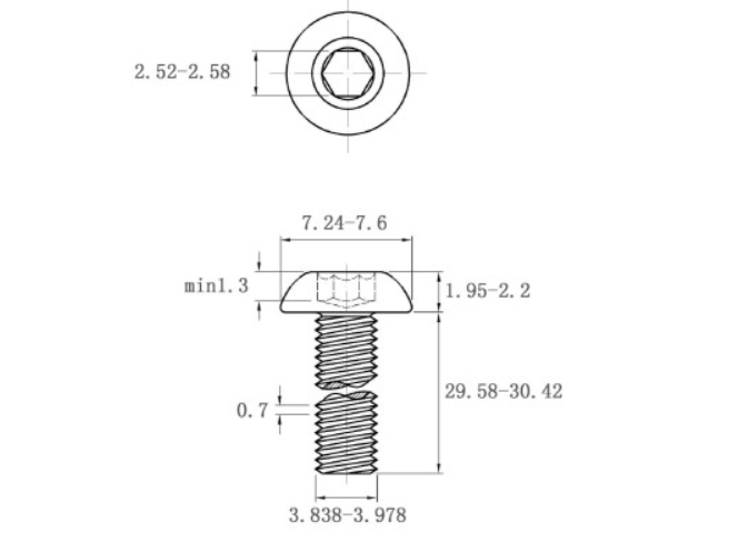 Lục Giác Chìm Mo Thép Mạ Kẽm Trắng Cr3+ 10.9 ISO7380 M4x30_drawing
