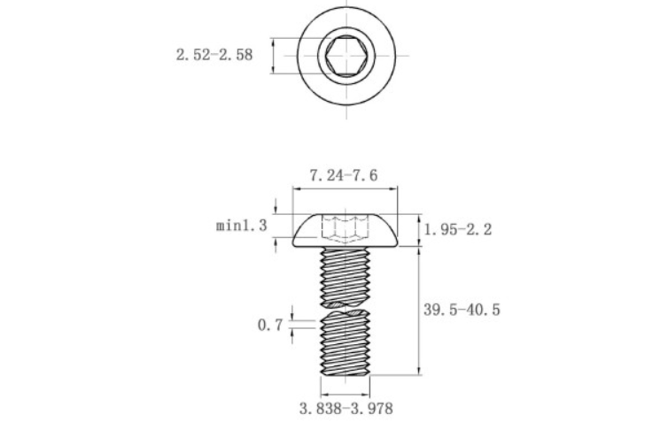 Lục Giác Chìm Mo Thép Đen 10.9 ISO7380 M4x40_drawing