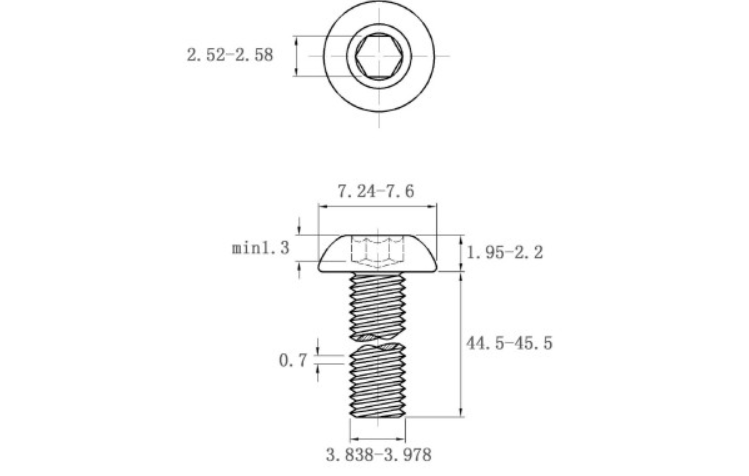 Lục Giác Chìm Mo Inox 304 ISO7380 M4x45_drawing