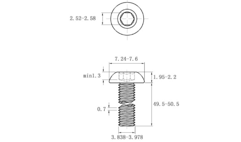 Lục Giác Chìm Mo Thép Đen 10.9 ISO7380 M4x50_drawing