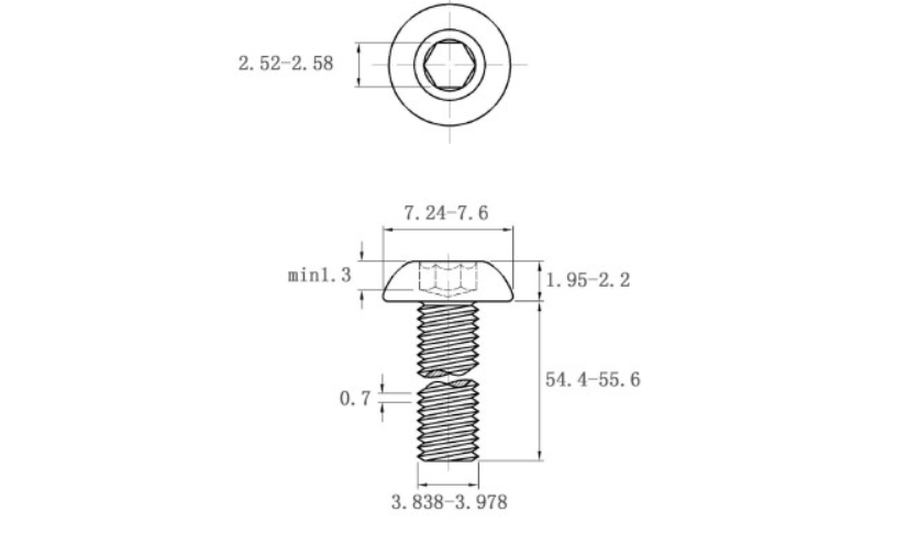 Lục Giác Chìm Mo Inox 304 ISO7380 M4x55_drawing