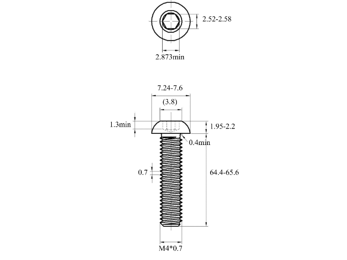 Lục Giác Chìm Mo Inox 304 ISO7380 M4x65_drawing