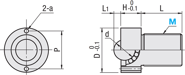 Con Lăn Bi Loại Đinh Tán Đầu Tròn Inox 304 M20xD33 BCHM20_drawing