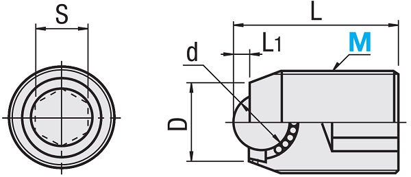 Con Lăn Bi Loại Vít Cấy Thân Inox 304 Bi Nhựa M6 BCSBJ6_drawing