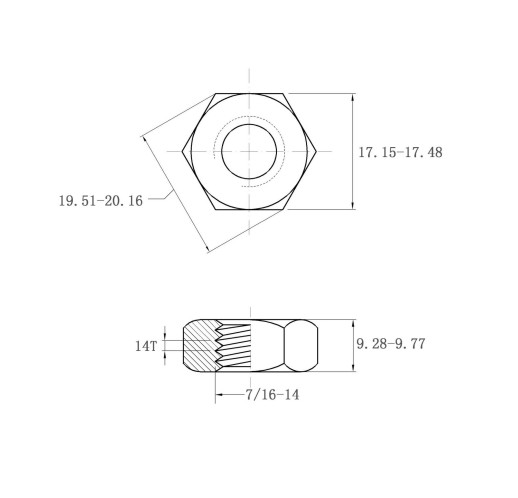 Tán Lục Giác Hệ Inch Thép 10B21 GR 5 Mạ Đen 7/16-14_drawing