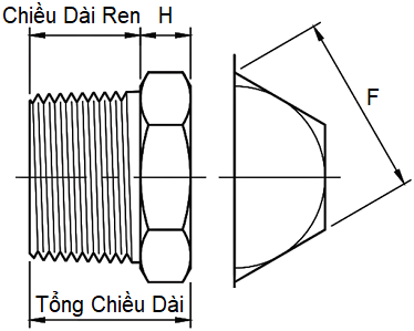 Nút Bịt Đầu Lục Giác NPT A182-F304/304L DN20 (3/4)_drawing