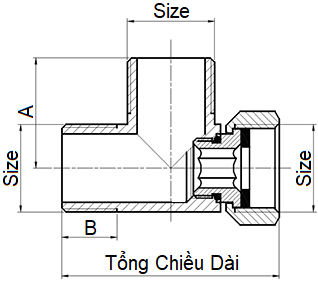 Tê Đồng Ren Ngoài 1 Đai Ốc Mạ Crom MIHA 1/2"-14 (DN15)_drawing