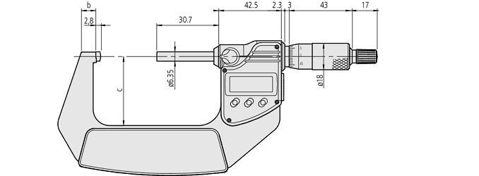 Panme điện tử đo ống Mitutoyo 395-252-30 (25-50mm/0.001mm) 1 đầu cầu_drawing