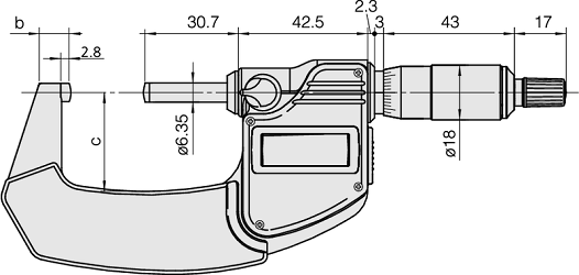 Panme điện tử đo ống Mitutoyo 395-371-30 (0-25mm/0-1inch x0.001mm) 2 đầu cầu_drawing