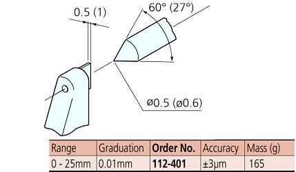 Panme cơ đo chiều cao mép gấp Mitutoyo 112-401 (0-25mm/0.01mm)_drawing