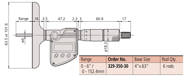 Panme đo sâu điện tử Mitutoyo 329-350-30 (0-150mm/0-6inch x0.001mm)_drawing