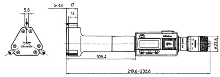 Panme điện tử đo lỗ 3 chấu Mitutoyo 468-173 (87-100mm/0.001mm)_drawing