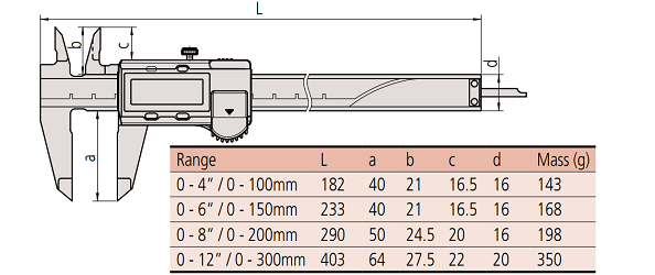 Thước cặp điện tử Mitutoyo 500-152-30 (0-200mm/0.01mm)_drawing